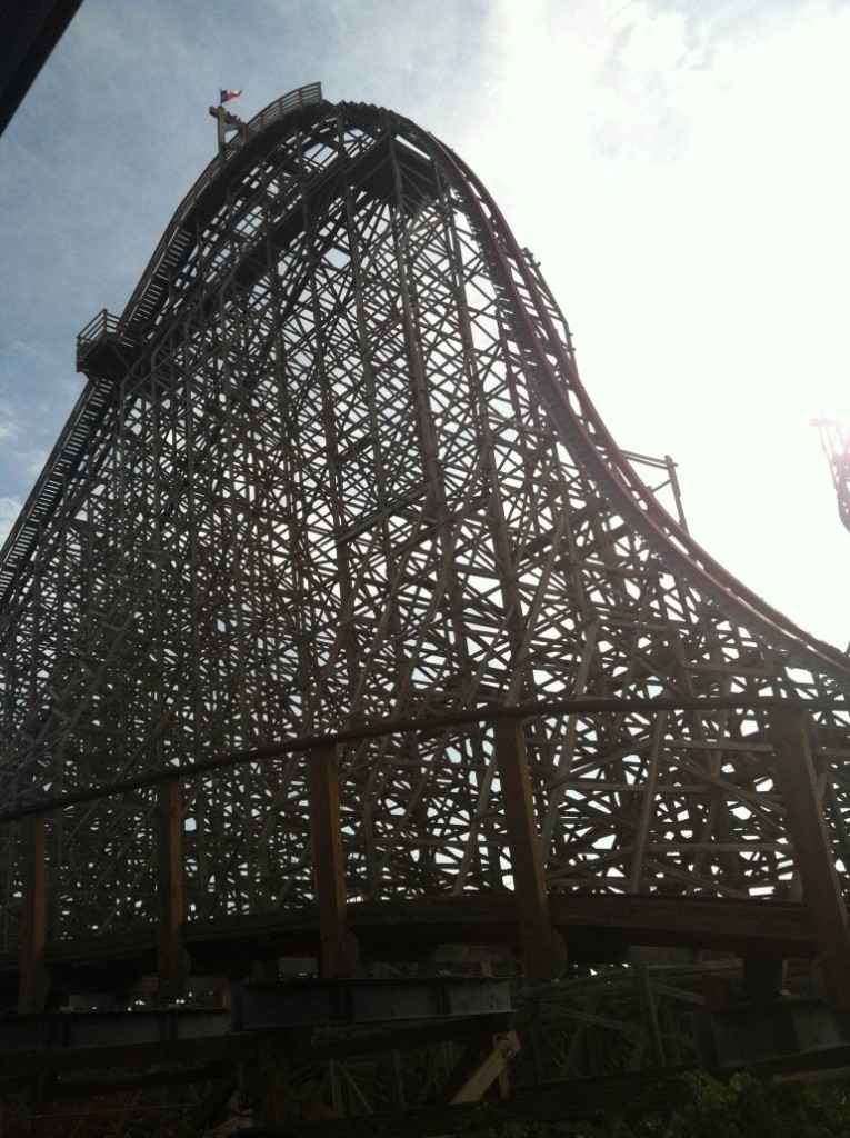 Photo of Texas Giant Roller coaster at Six Flags over Texas in Arlington. A woman died while riding the roller coaster on Friday, July 19, 2013, the theme park said.