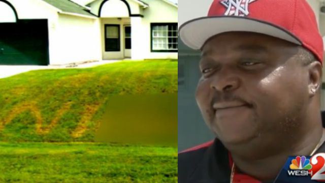 Racial Slur Burned Into The Front Lawn Of An African American Male In Florida - racial-slur-front-lawn-Courtney-Gordon