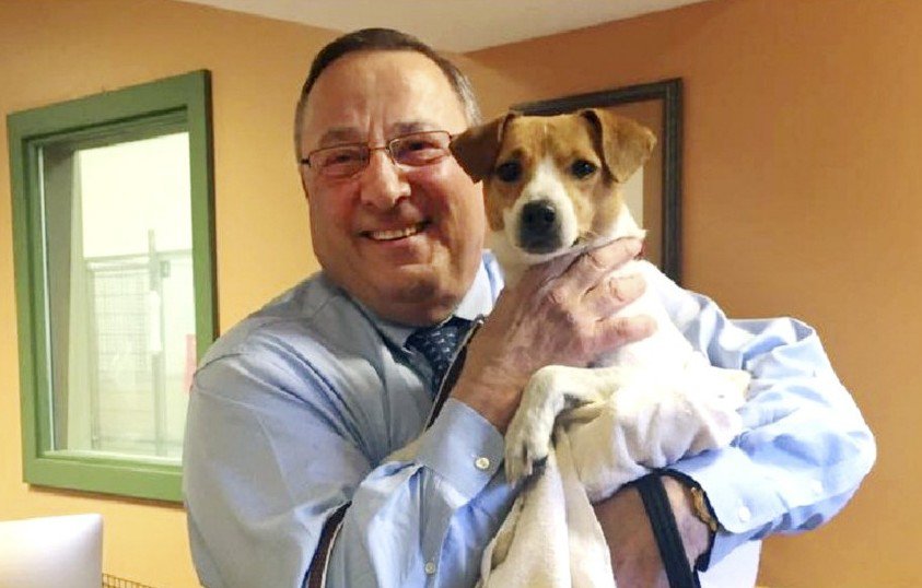 Maine Governor Paul LePage with his 2-year-old Jack Russell terrier mix, Veto. Photo Credit: GAHS