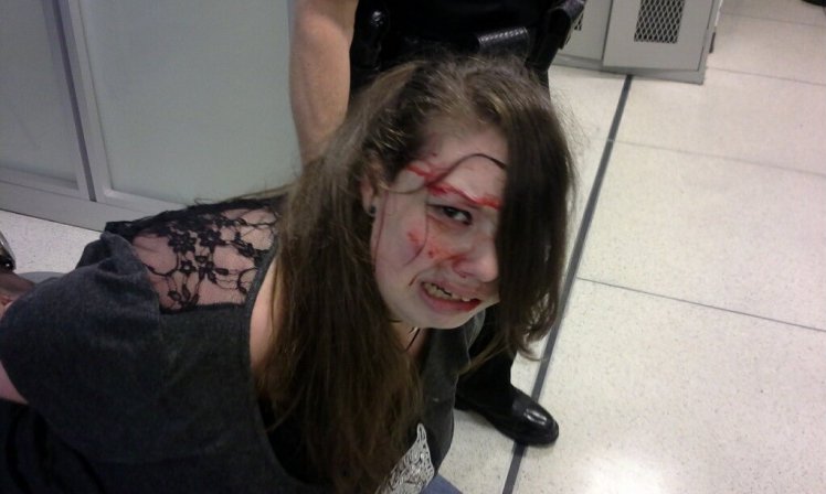 Aftermath of Hannah Cohen, 18, being brutally slammed to the floor by airport staff. Photo Credit: Metro