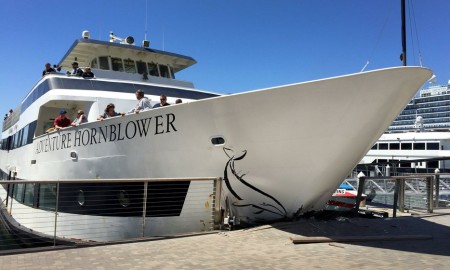 Horn Blower Cruise Boat Crashes Into San Diego Pier Narrowly Missing Elderly Woman
