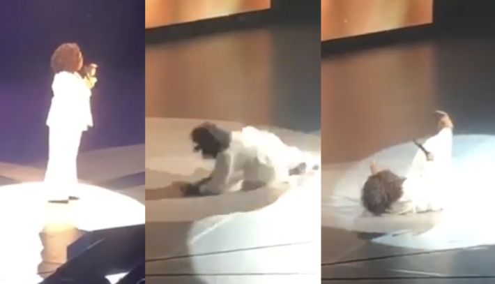 Watch: Talk Show Phenom Oprah Winfrey Takes A Big Tumble On Stage and Feet Were In The Air